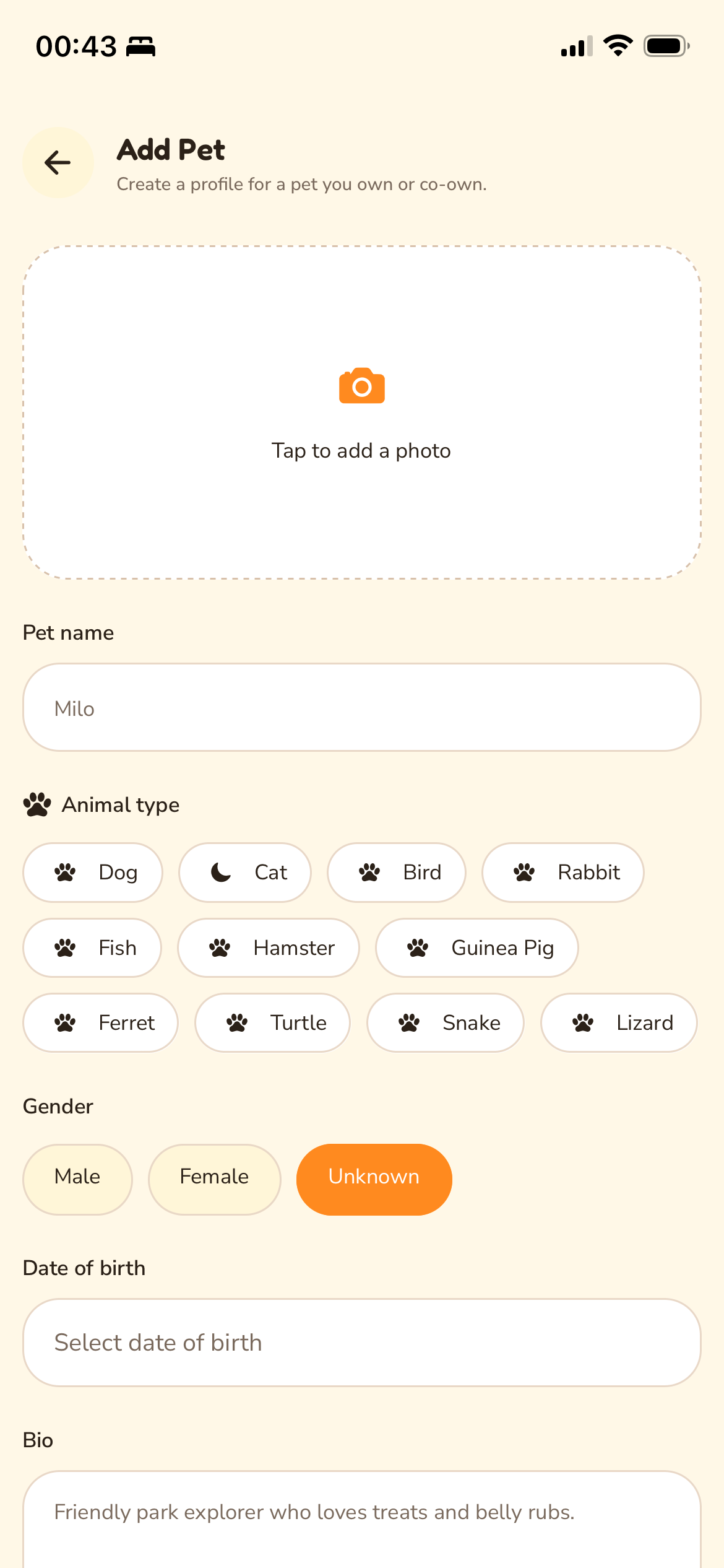 Petizzy add pet form